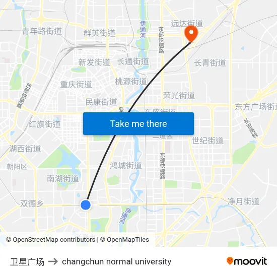 Satellite Plaza to Changchun Normal University map