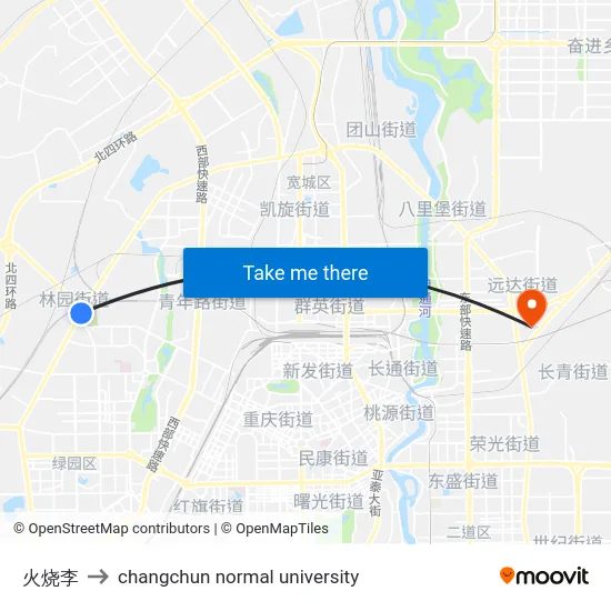 火烧李 to changchun normal university map