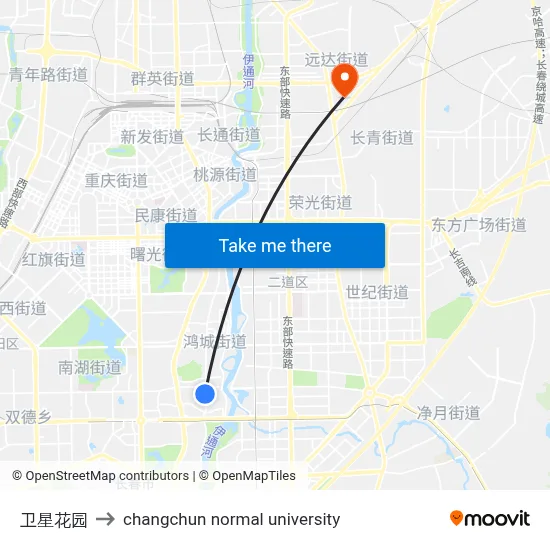 Satellite Garden to Changchun Normal University map