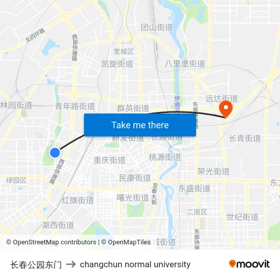 长春公园东门 to changchun normal university map