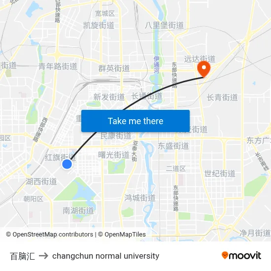 Bainanhui to Changchun Normal University map