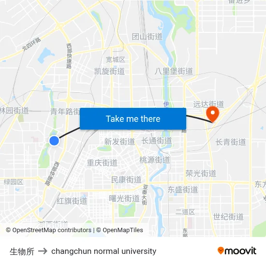 生物所 to changchun normal university map