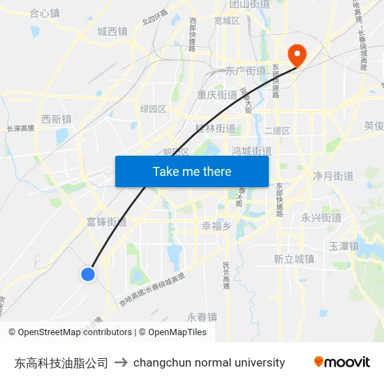 Donggao Technology Oil Company to Changchun Normal University map