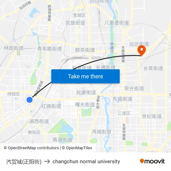 Auto Trade City (Zhengyang Street) to Changchun Normal University map