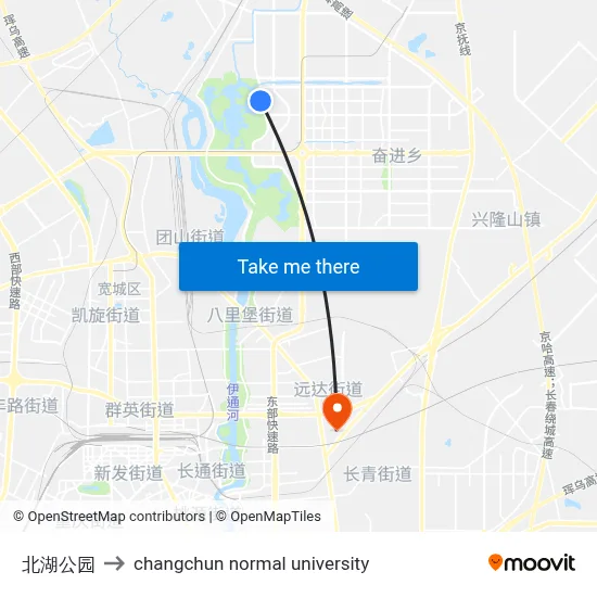 North Lake Park to Changchun Normal University map
