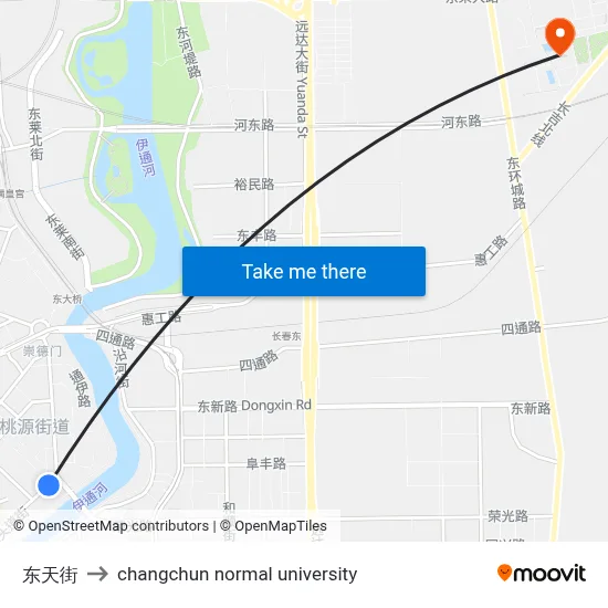 Dongtian Street to Changchun Normal University map