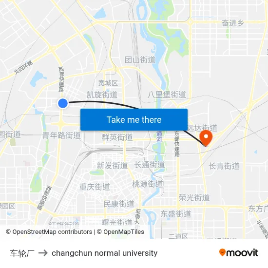 Chelun Factory to Changchun Normal University map