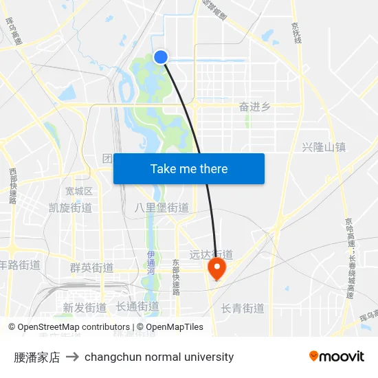 Yaopanjiadian to Changchun Normal University map