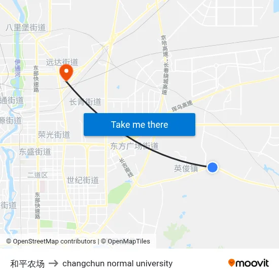 Peace Farm to Changchun Normal University map