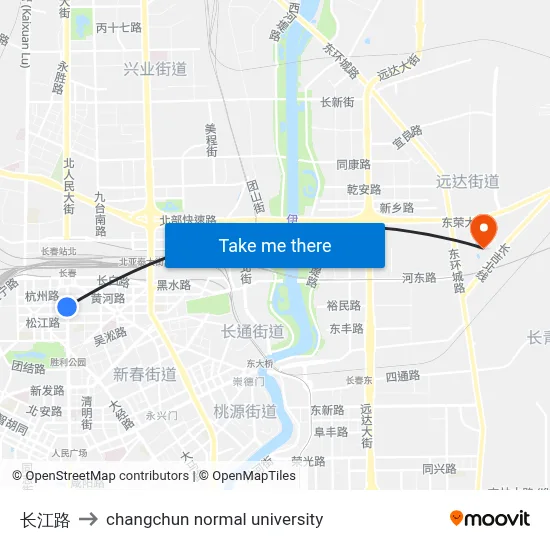 Changjiang Road to Changchun Normal University map