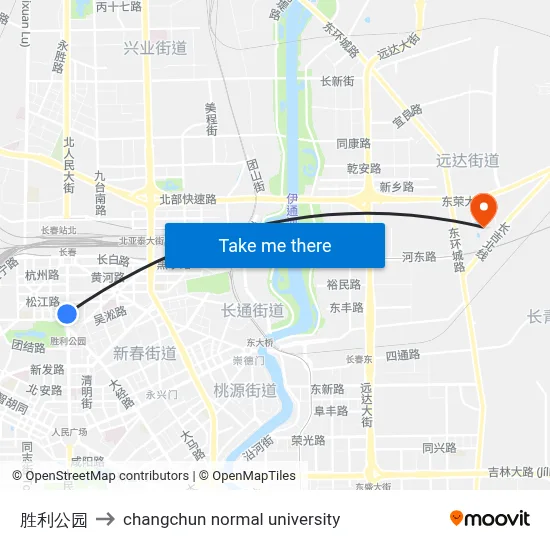 Victory Park to Changchun Normal University map