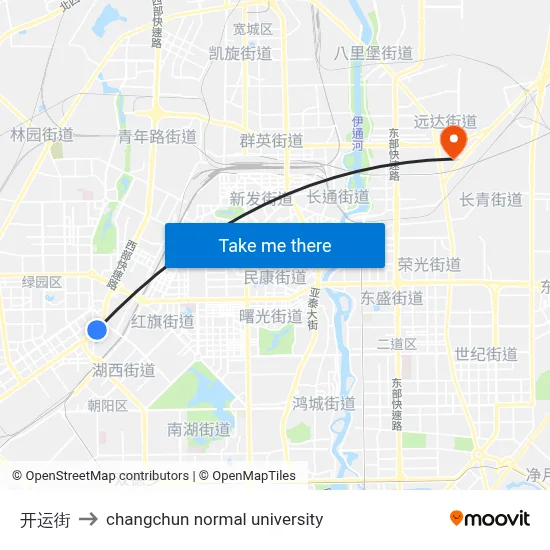 Kaiyun Street to Changchun Normal University map