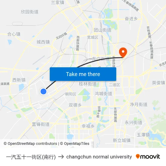FAW 51st District (Southbound) to Changchun Normal University map
