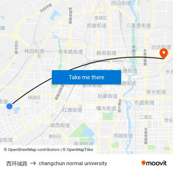 West Ring Road to Changchun Normal University map