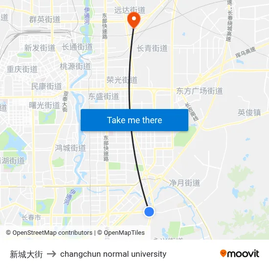 Xincheng Street to Changchun Normal University map