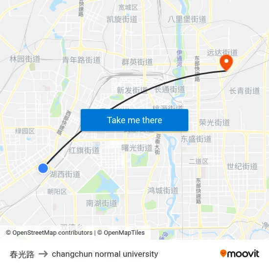 Chun Guang Road to Changchun Normal University map