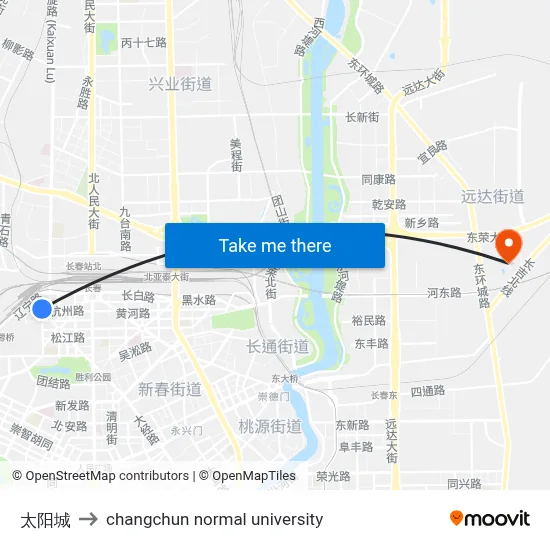 太阳城 to changchun normal university map