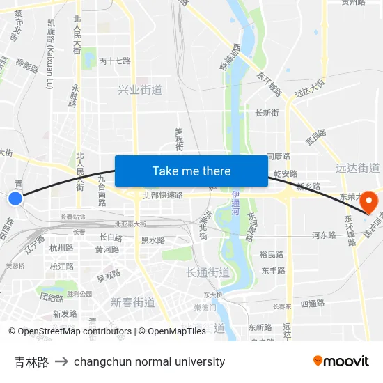 Qinglin Road to Changchun Normal University map