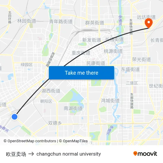 Ouya Mall to Changchun Normal University map