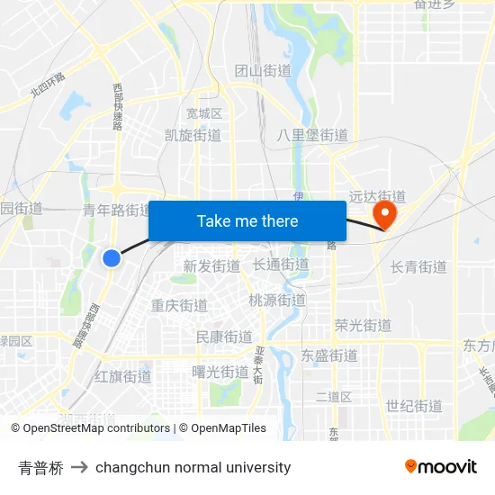 Qingpu Bridge to Changchun Normal University map
