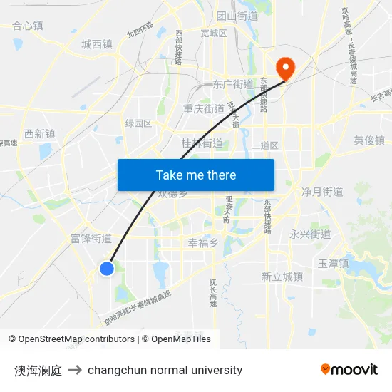 Aohai Lanting to Changchun Normal University map