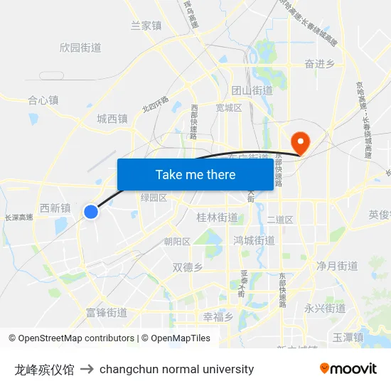 Longfeng Funeral Home to Changchun Normal University map