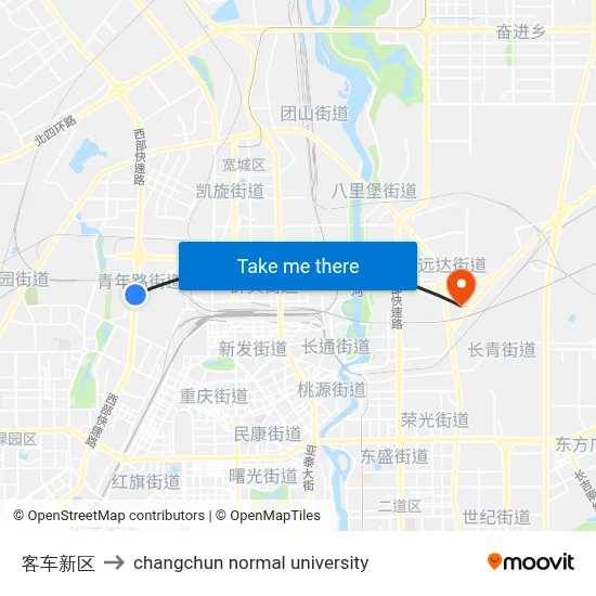 客车新区 to changchun normal university map