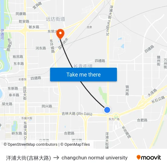 洋浦大街(吉林大路) to changchun normal university map