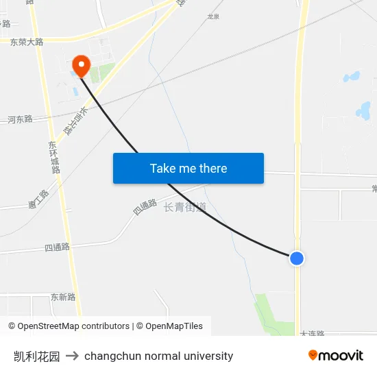 Kaili Garden to Changchun Normal University map