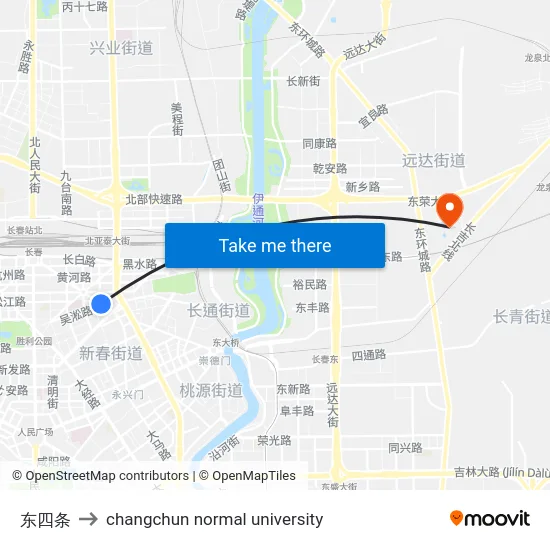东四条 to changchun normal university map