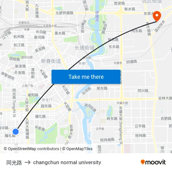 Tongguang Road to Changchun Normal University map