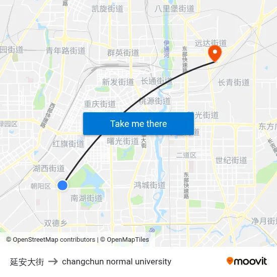 Yan'an Street to Changchun Normal University map