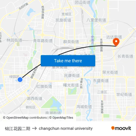 Jinjiang Garden Phase 2 to Changchun Normal University map