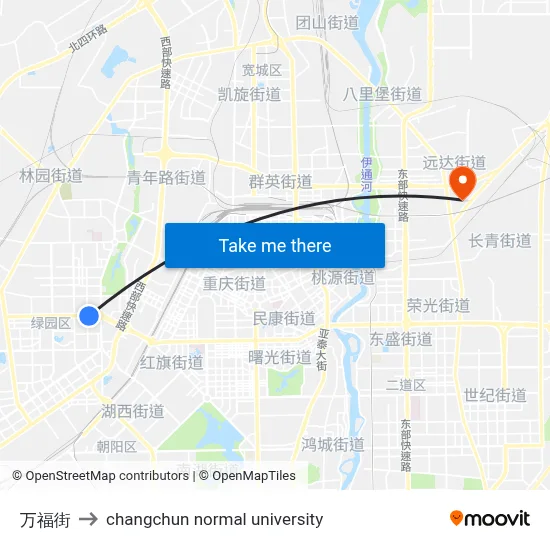 Wanfu Street to Changchun Normal University map