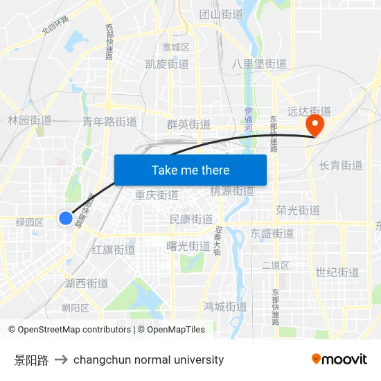 Jingyang Road to Changchun Normal University map