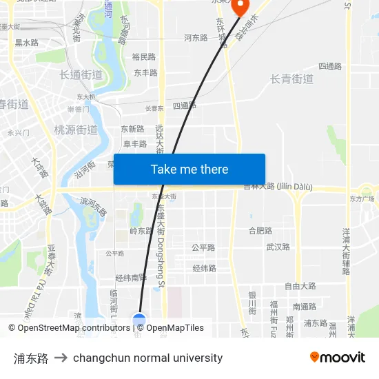 浦东路 to changchun normal university map