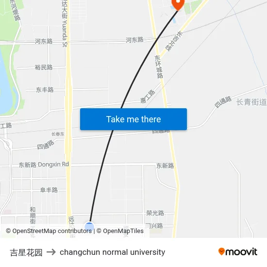 Jixing Garden to Changchun Normal University map