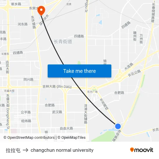 Lala Tun to Changchun Normal University map