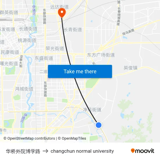 Huaqiao Foreign Institute Boxue Road to Changchun Normal University map