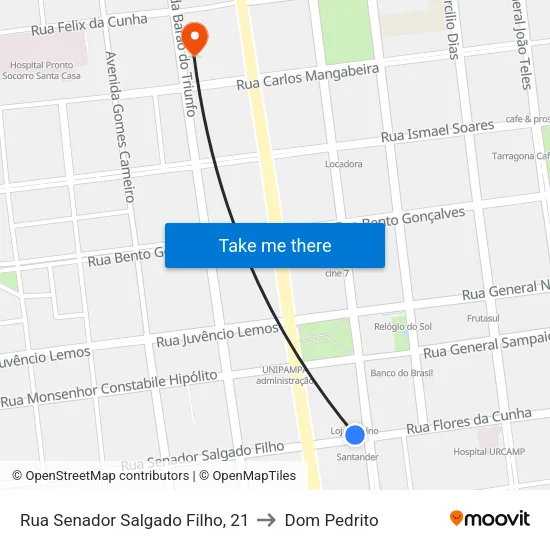Rua Senador Salgado Filho, 21 to Dom Pedrito map