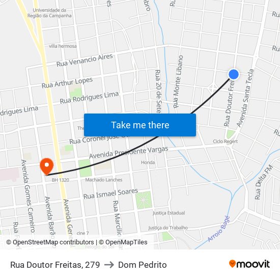 Rua Doutor Freitas, 279 to Dom Pedrito map