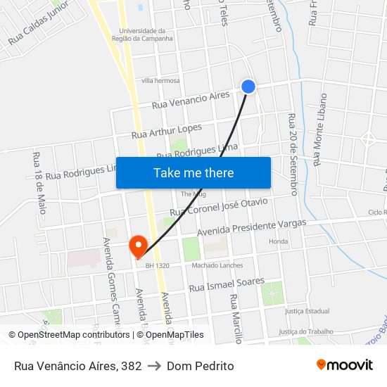 Rua Venâncio Aíres, 382 to Dom Pedrito map