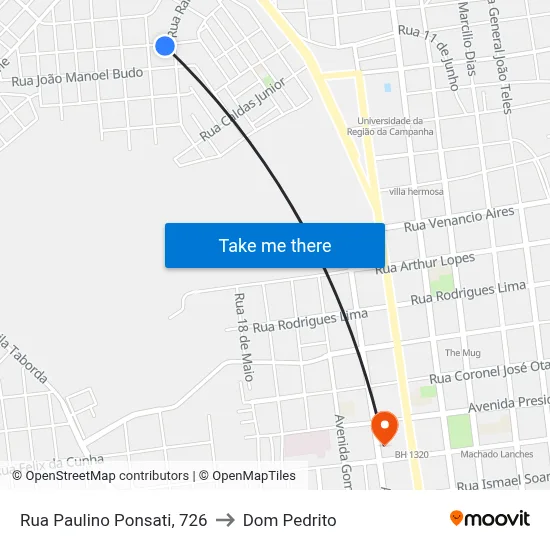 Rua Paulino Ponsati, 726 to Dom Pedrito map