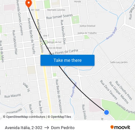 Avenida Itália, 2-302 to Dom Pedrito map