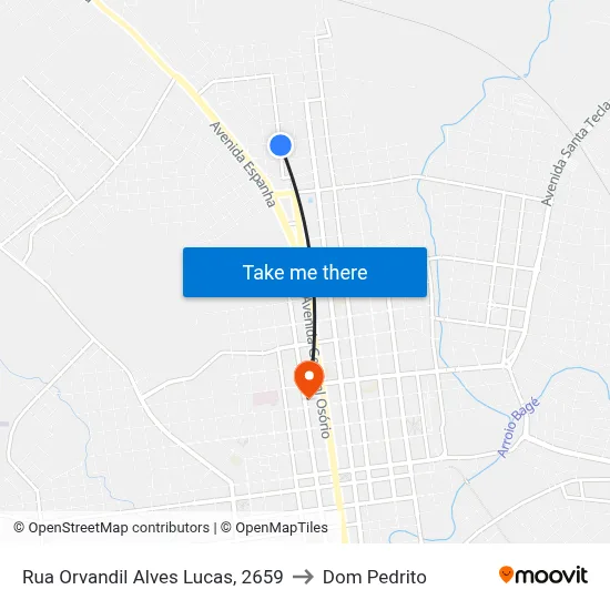Rua Orvandil Alves Lucas, 2659 to Dom Pedrito map