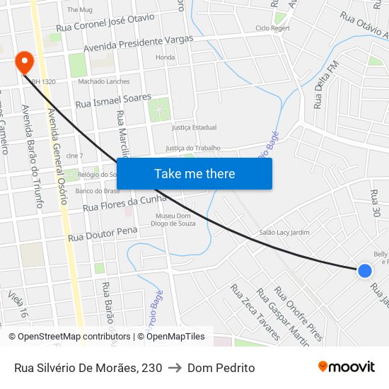 Rua Silvério De Morães, 230 to Dom Pedrito map