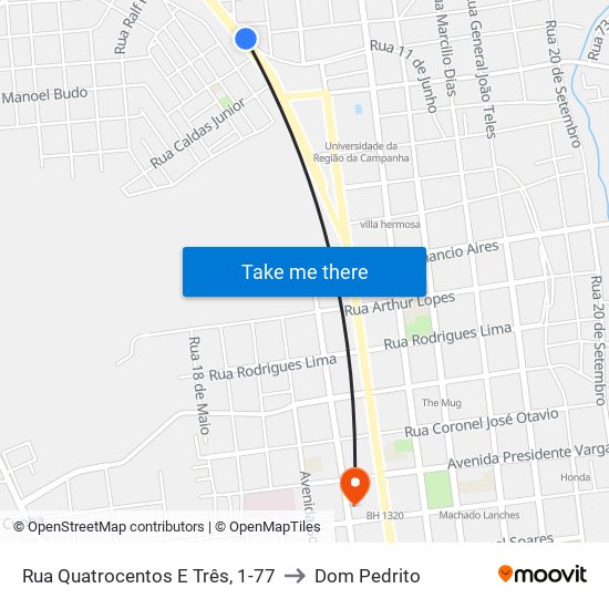 Rua Quatrocentos E Três, 1-77 to Dom Pedrito map