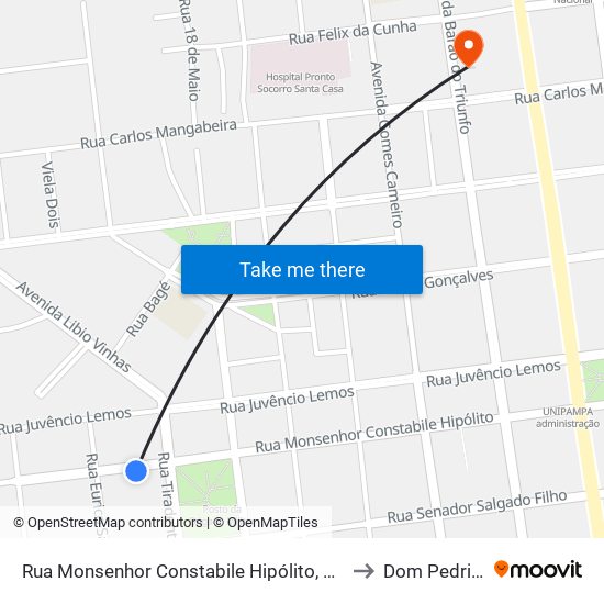 Rua Monsenhor Constabile Hipólito, 740 to Dom Pedrito map