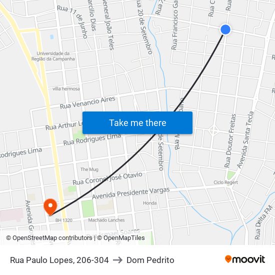 Rua Paulo Lopes, 206-304 to Dom Pedrito map