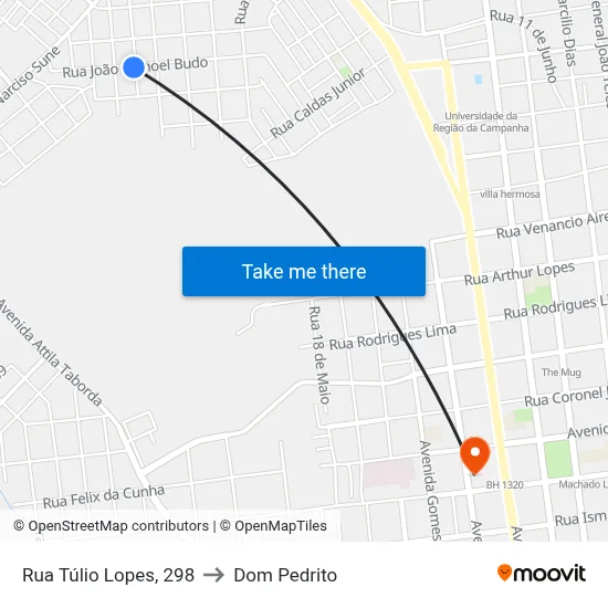 Rua Túlio Lopes, 298 to Dom Pedrito map